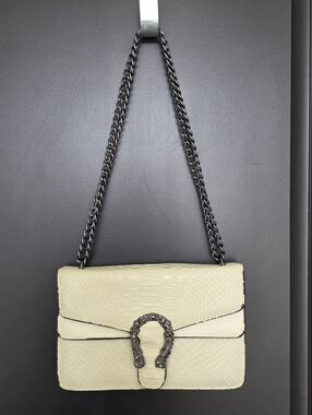 Gucci Cream Textured Shoulder Crossbody Chain Bag Women Small 5x10inches
